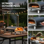 12 Inch Pizza Baker For Camping Backyard Garden, Dual Fuel Iron Spray Shell Built-in Thermometer Wood Pellet Propane Gas Oven Portable Cooking Device Black Shell Outdoor Culinary Equipment