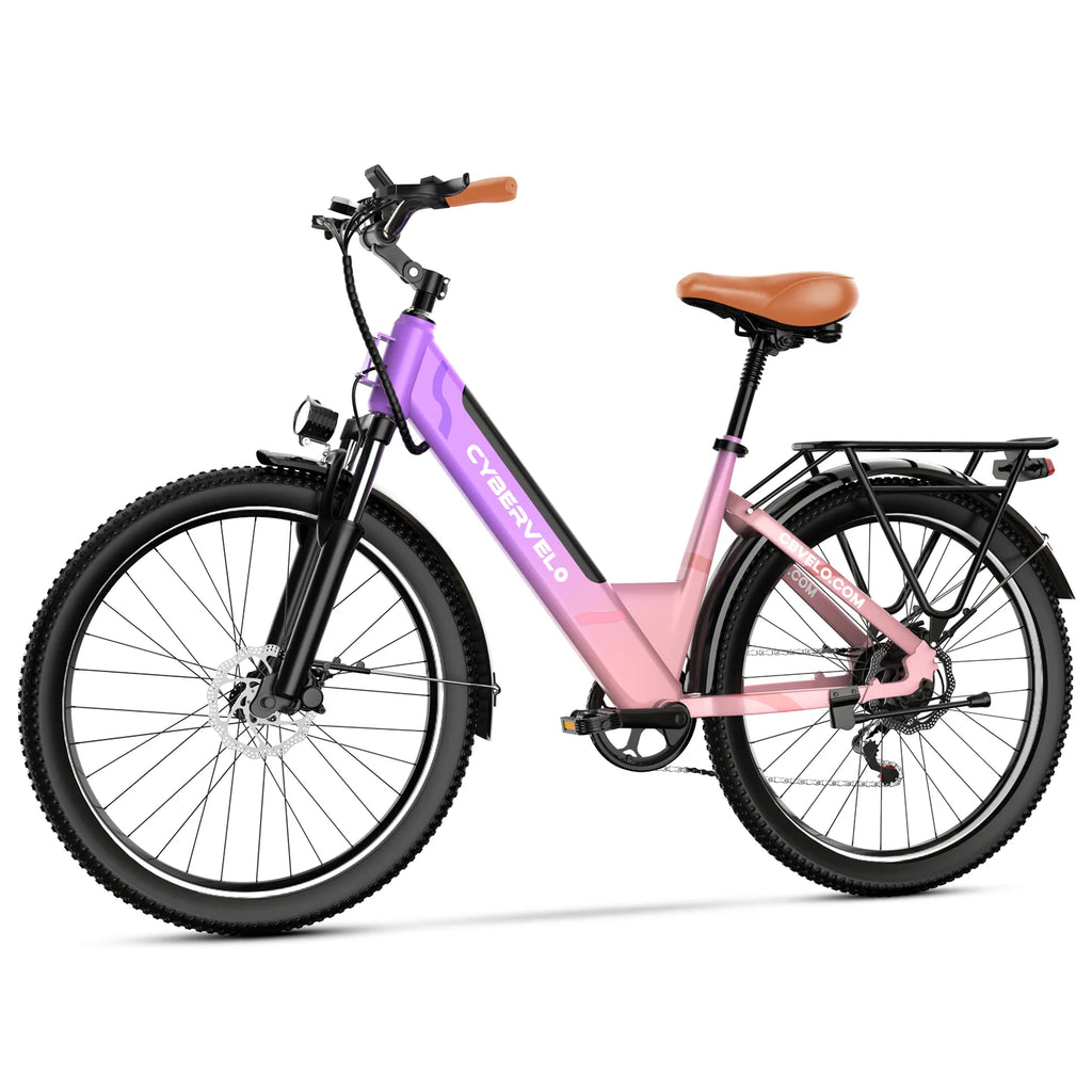 Cybervelo 1000W Peak 26" Electric Bike Adults 80Miles Removable Battery 7-Speed Ebike Beach Snow Commute E Bicycle for Men Women EK2