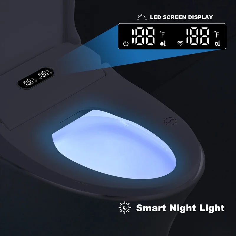 Heated Smart Bidet Seat with Adjustable Water Temp & Pressure, Side Control, Automatic Nozzle Clean, Night Light, Portable Toilet Attachment