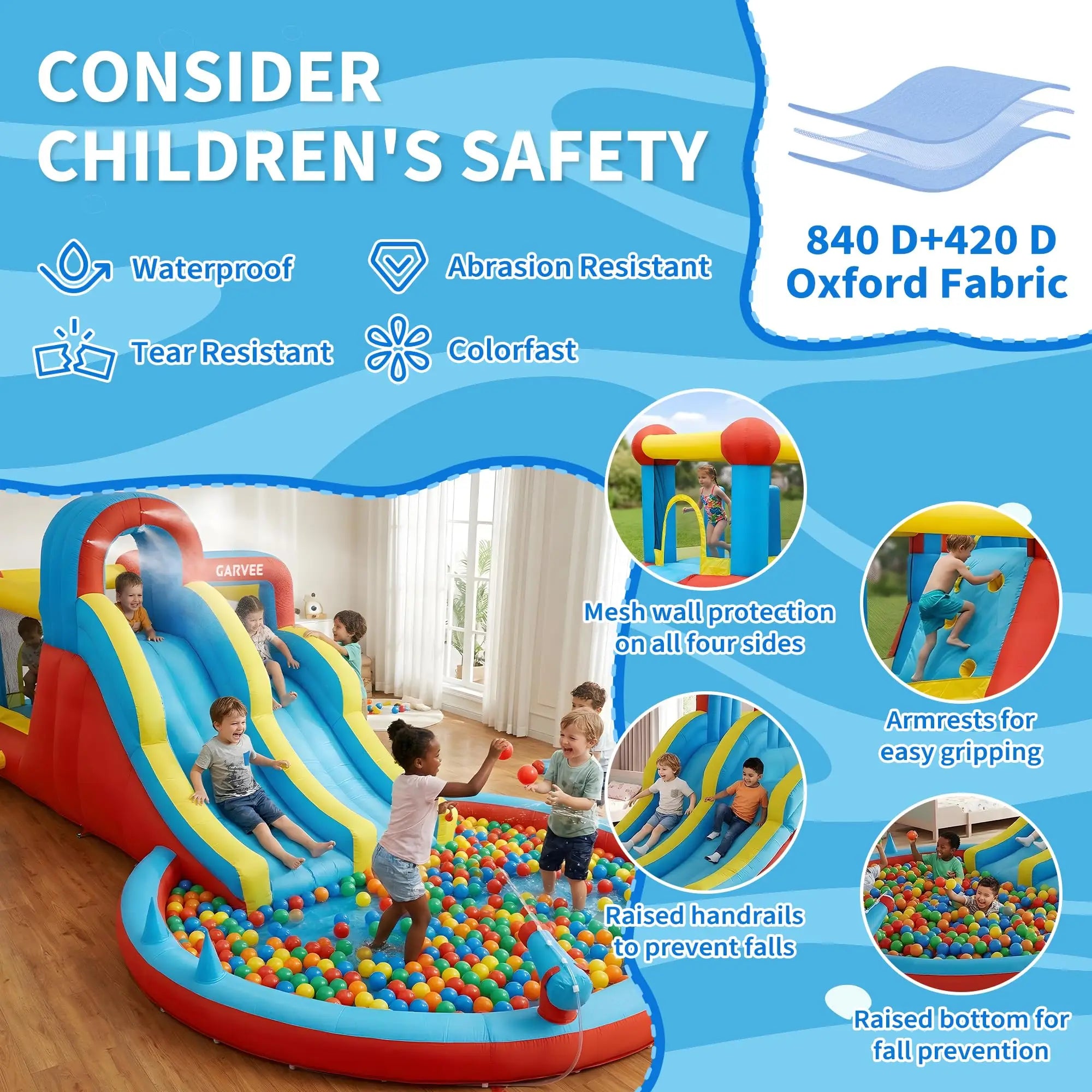 8-in-1 Inflatable Water Park Kids Bounce House With Double Slides & Pool, 550W Blower, Oxford, Indoor Outdoor Set