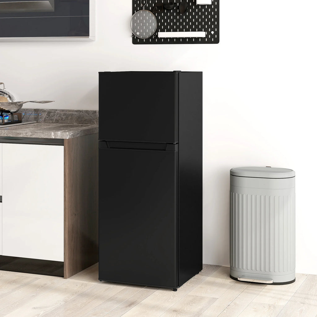Small Fridge with Freezer, 4 Cu Ft Refrigerator with Reversible Doors, Black