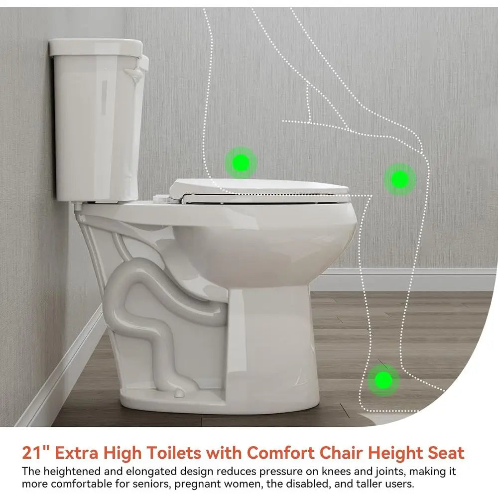 21 Inch Tall Toilets, Extra High Toilets with Comfort Chair Height Seat, 1.28 GPF Single Flush Two-Piece Toilet, 12" Rough In El