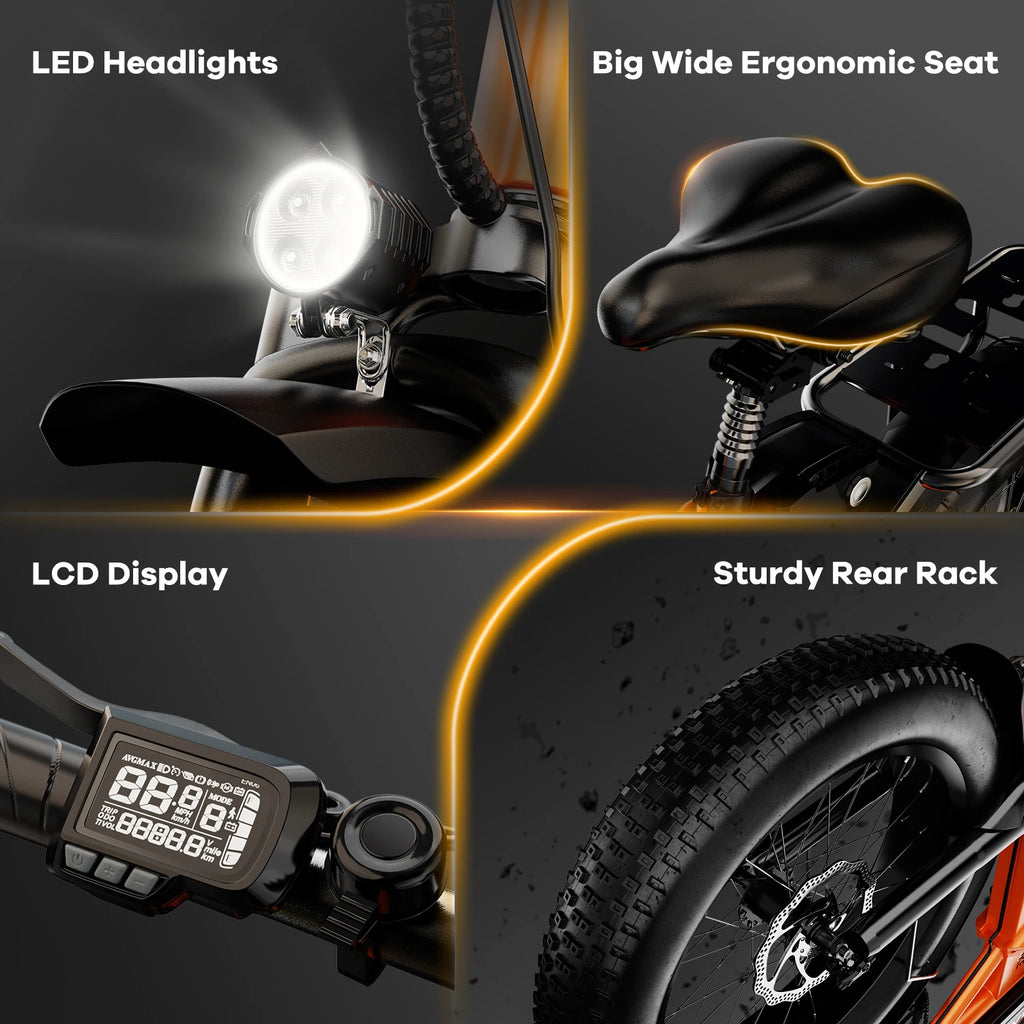 Cybervelo 1000W High-Speed Brushless Electric Bike 20 Inch Fat Tire Folding Design for Adults 48V Removable Battery up to 80 Miles Range Commuter E-Bicycle EK4
