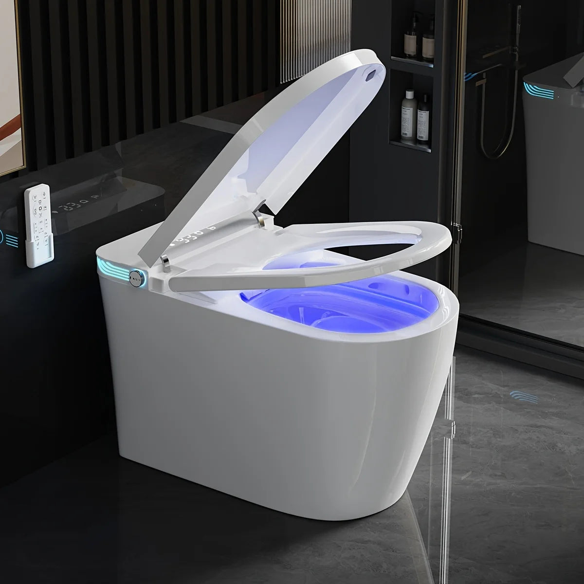 Smart Bidet Toilet with Heated Seat, Warm Air Dryer, Auto-Lift Soft-Close Lid, Touchless Flush, Tankless Heating System, Elongated Bowl Design – Modern Comfort Bathroom Upgrade