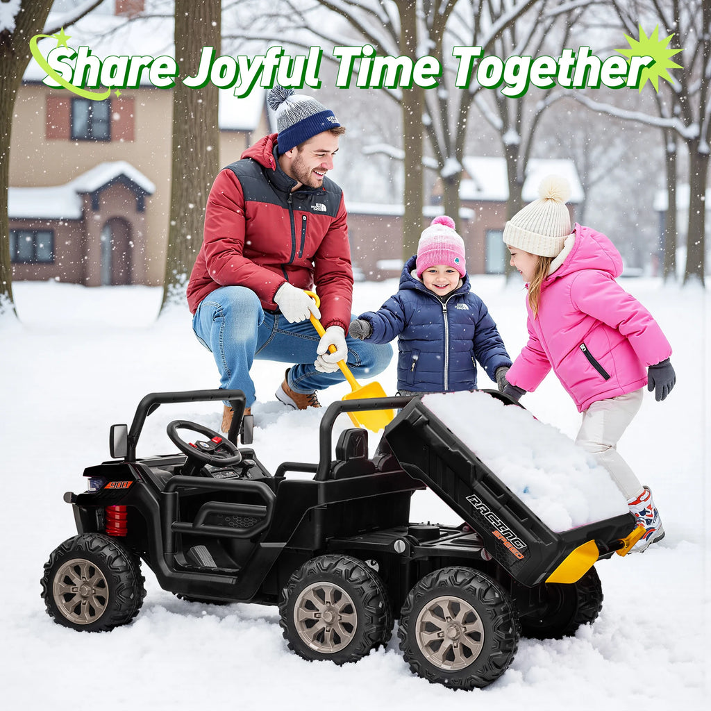 4x4 24V Ride on Dump Truck with Remote Control, 2 Seater Electric Powered Ride on Toys, 6-Wheel UTV Car w/ Tipping Bucket Trailer, Shovel, Suspension, Bluetooth Music,