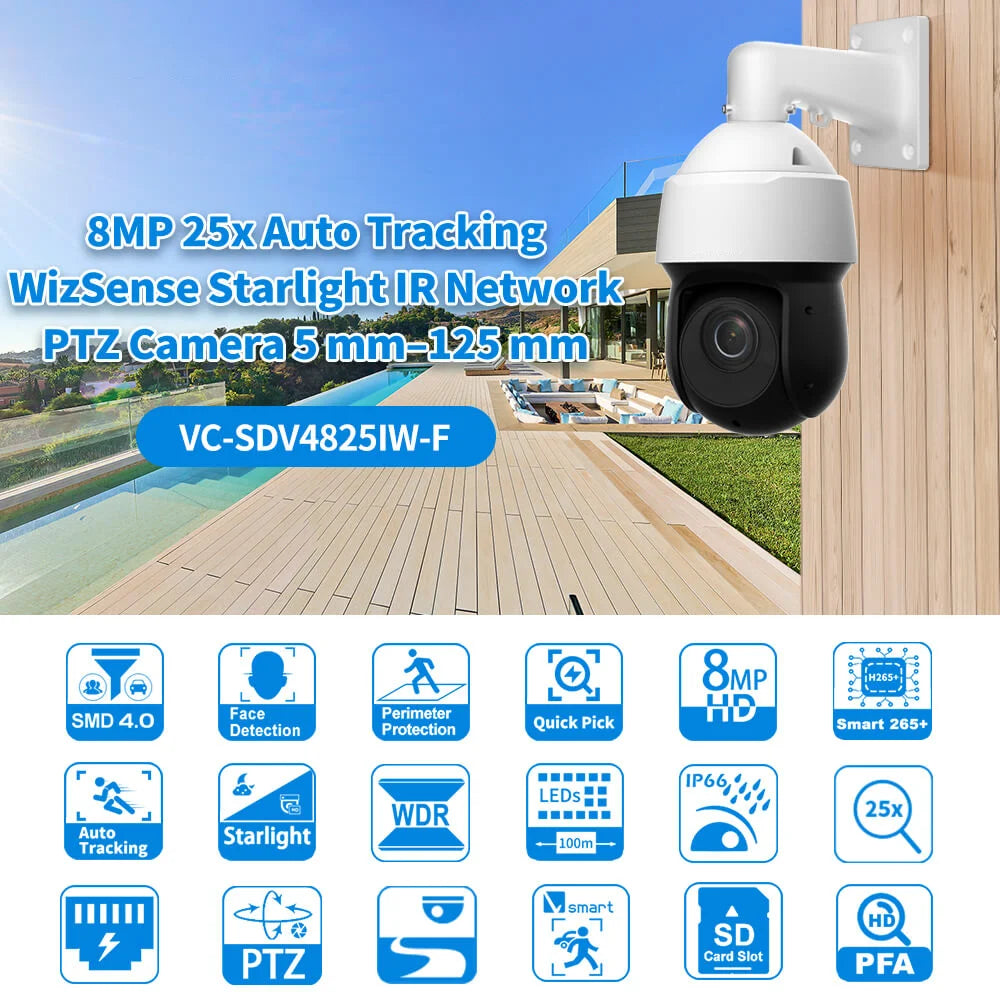 8MP AI PTZ Starlight IP Camera 360 Auto Tracking Face detection SMD4.0 Quick Pick Outdoor 2 Way Talk 4K@25/30fps Speed Dome