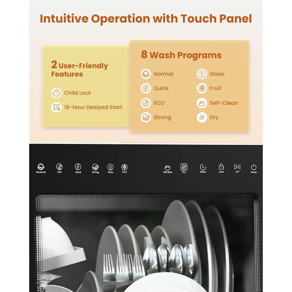 2025 NEW Upgraded Countertop Dishwasher with Water Softener and Enhanced Energy Efficiency, Portable Dishwasher with 8 Wash Prog