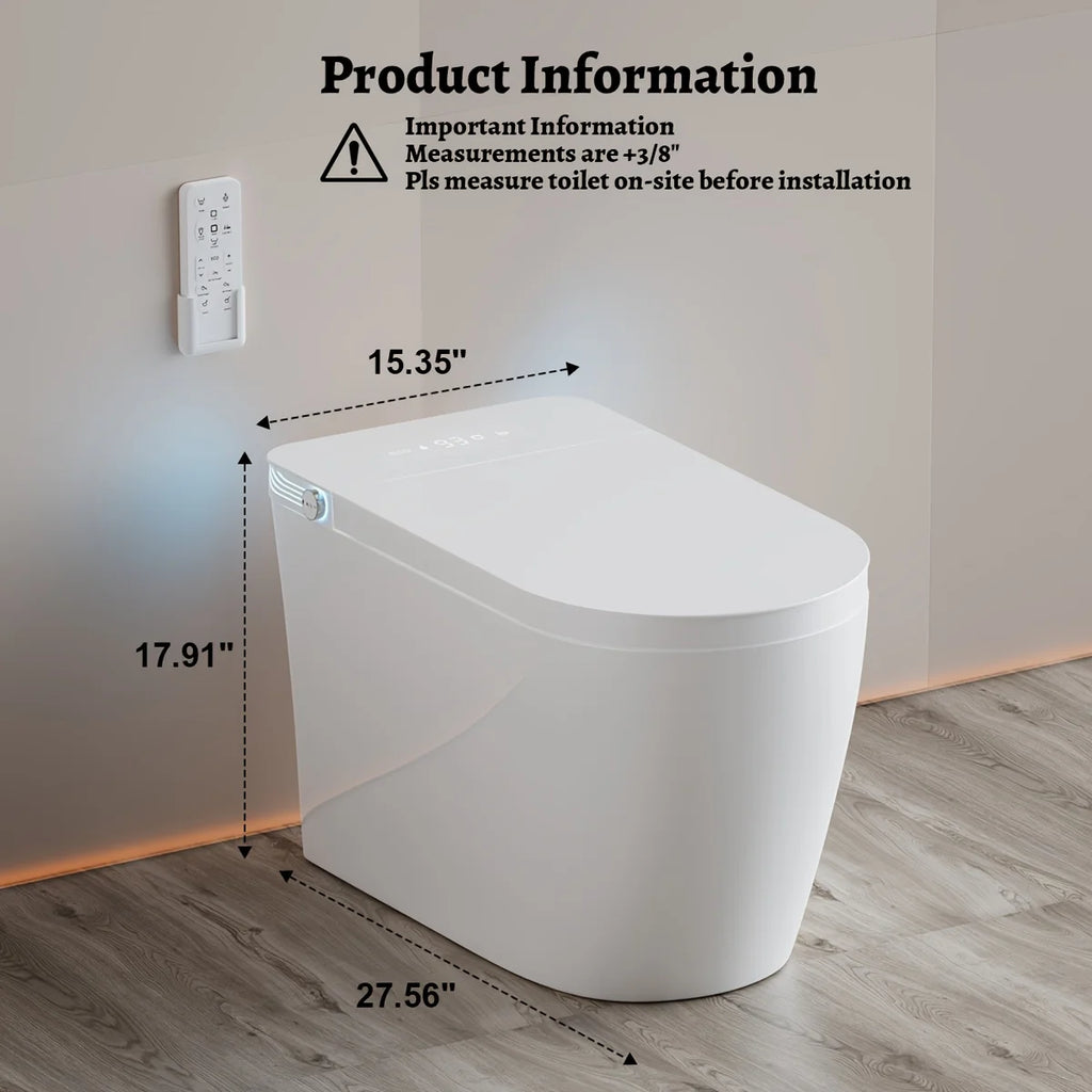 Smart Bidet Toilet with Heated Seat, Warm Air Dryer, Auto-Lift Soft-Close Lid, Touchless Flush, Tankless Heating System, Elongated Bowl Design – Modern Comfort Bathroom Upgrade