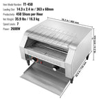 Commercial Conveyor Toaster, 450 Slices/Hour Conveyor Belt Toaster, Heavy Duty Stainless Steel Commercial Toaster Oven, Electric Restaurant Commercial Toaster for Toast Bun, Bagel, Bread