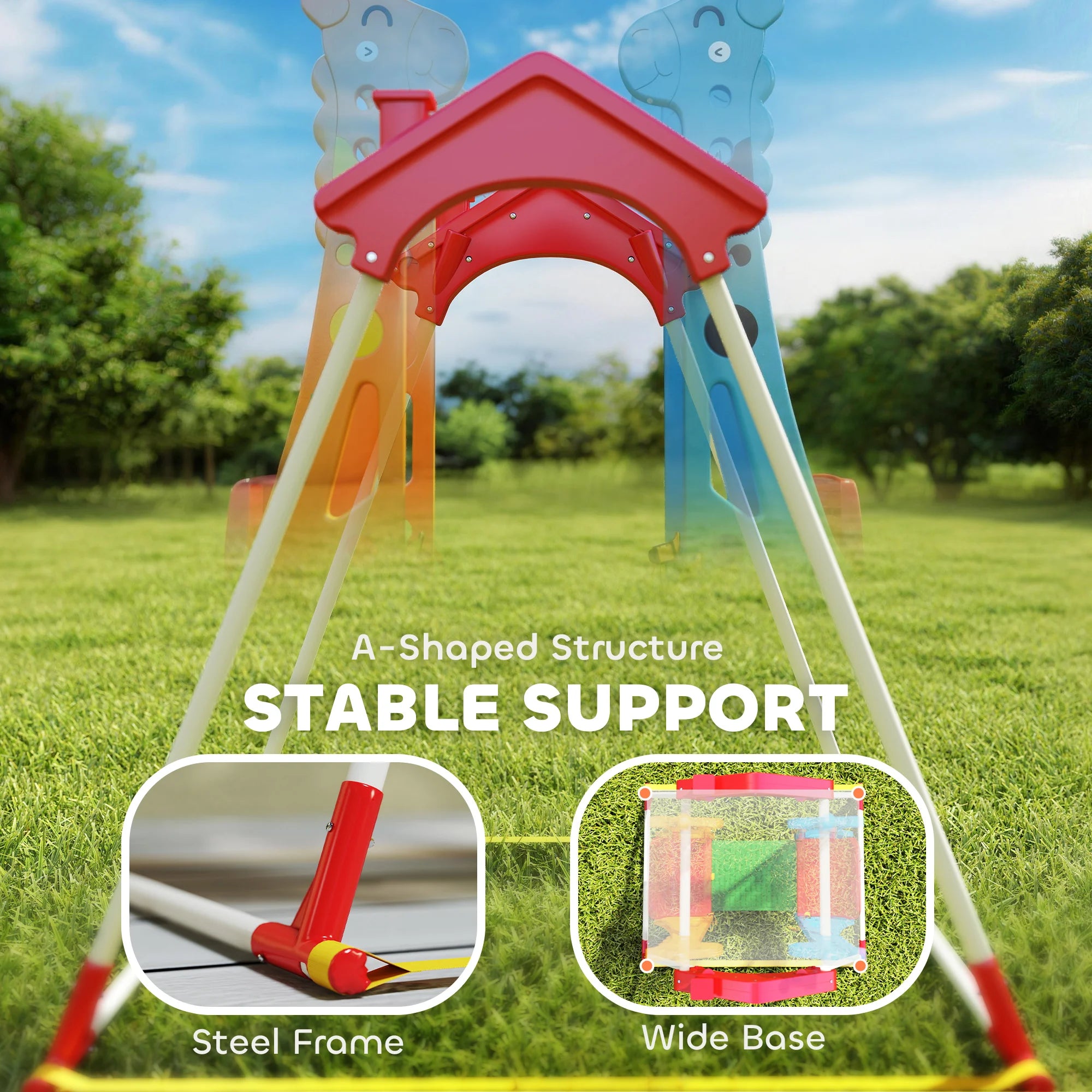Face-to-Face Kids’ Swing, Stable A-Frame, 2-Seat, Indoor & Outdoor, Baby & Toddler Swing with Safety Belts, Giraffe Design
