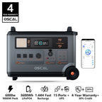 OSCAL PowerMax 6000 watt generator Whole Home Solar Generator, 3600Wh LiFePO4 | 6000W (9000W Surge) | 1.96 H Charge | DC/AC Bi-Directional Inverter | for Home Emergency, Outdoor Camping，Hurricane Backup