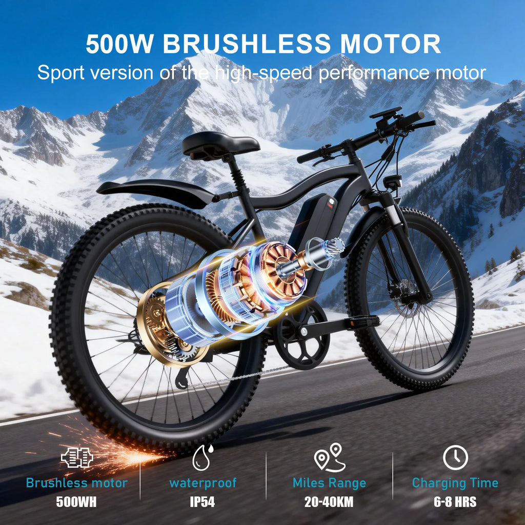 Toofly G73 Electric Bike Adults Electric Bicycle Peak 740W 48V 13AH e bike 26" Fat Tire Mountain Bike 25mph Electric Dirt Bike