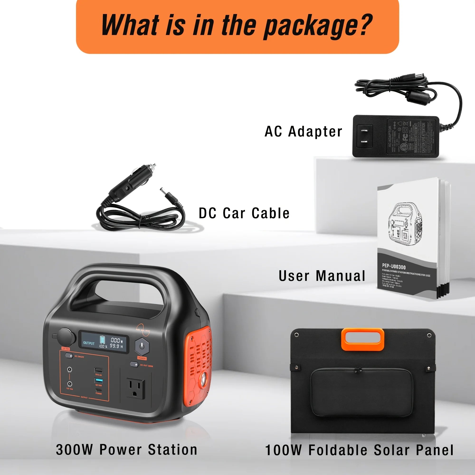 300W/294Wh Portable Power Station with Foldable Solar Panel (100W), 294Wh Solar Generator & 100W Solar Panel, Suitable for Famil