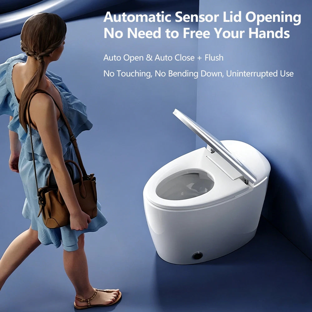 Sanyipace High-end 1000 Gram MaP Smart Toilet Seat and Bidet Extended Elliptical Shape Ergonomic Milky White Design ADA Height with Instant Heating Warm Water Auto Toilet
