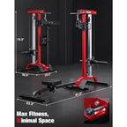 Home gym rowing cable machine LAT pulldown station: steel frame, black, 2-in-1 adjustable foldable design with 6 attachments, 4