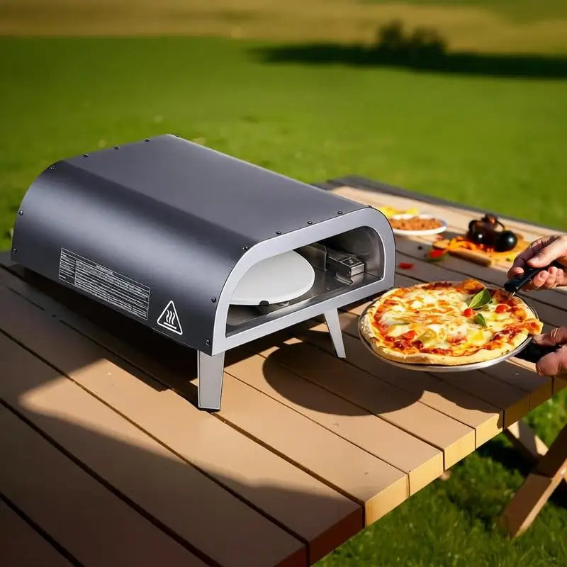 Outdoor Pizza Oven, 12 in Propane Gas Pizza Maker, Portable Pizza-Cooker with  Electric Rotation, Thickened Pizza-Stone, Carry Bag, Propane Pizza-Oven for Outside Backyard Patio Camping, Black
