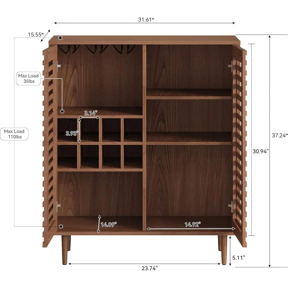 Walnut-Toned Bar Cabinet with Wine Racks for Dining and Living Spaces