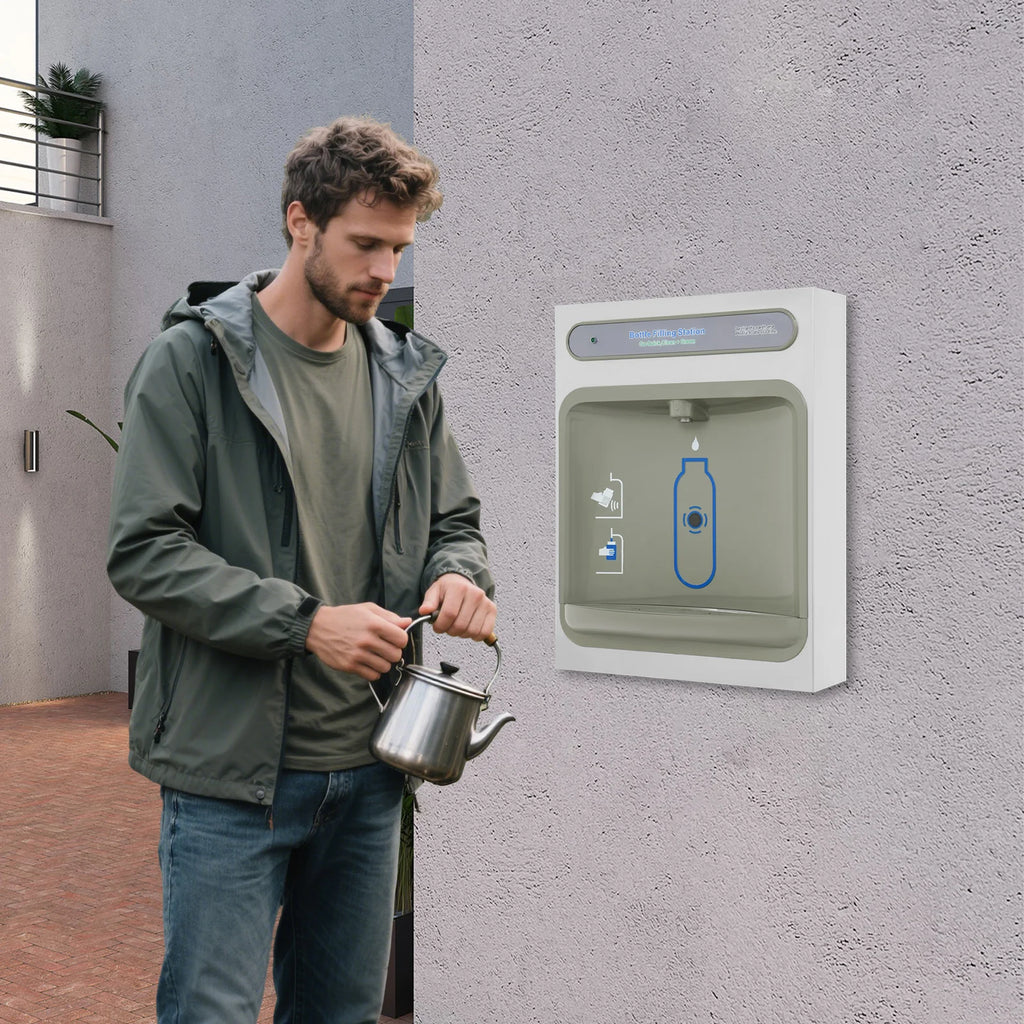 1.32-1.8GPM Fast Flow Touchless Induction Wall Mounted Water Dispenser with 304 Stainless Steel Premium Filter Bottle Filling Station for Home Office Gym Kitchen Apartment Commercial Space Saving