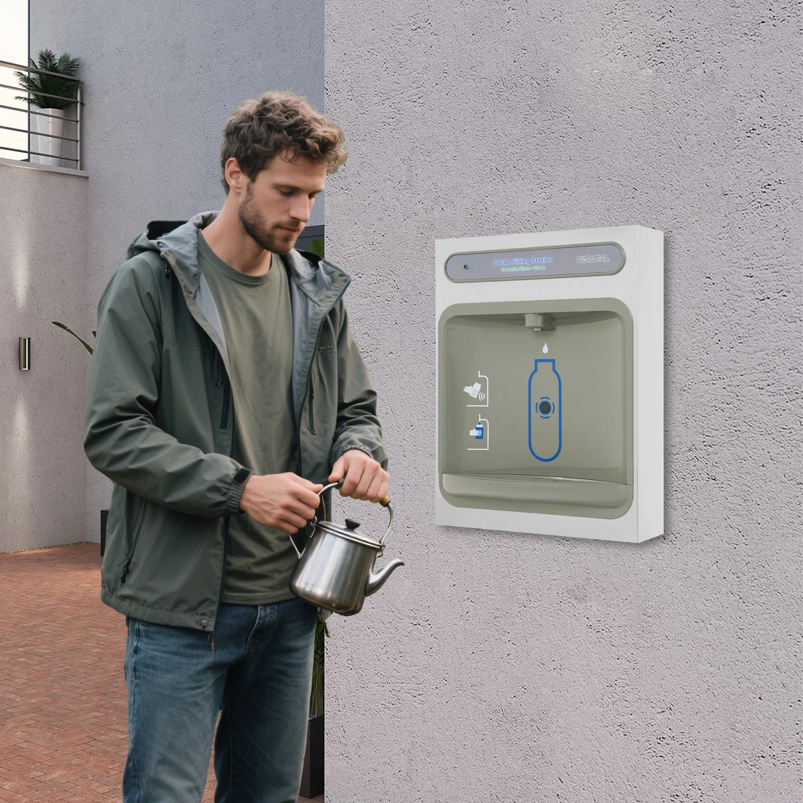 1.32-1.8GPM Fast Flow Touchless Induction Wall Mounted Water Dispenser with 304 Stainless Steel Premium Filter Bottle Filling Station for Home Office Gym Kitchen Apartment Commercial Space Saving