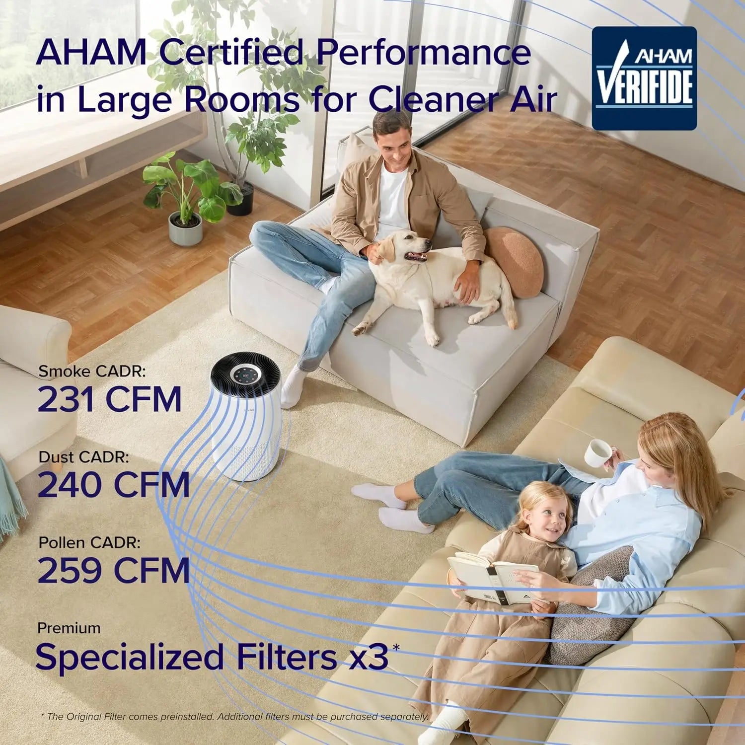 Air Purifier for Home Large Room Up to 1733 ft² with Sleep Mode, Auto Mode, Air Quality Monitor, Smart WiFi, 3-in-1 Filter for