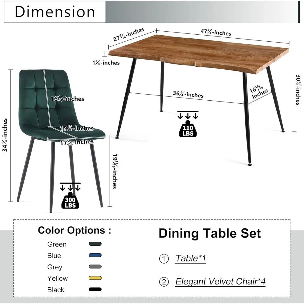Elegant Upholstered Dining Set for 4 - Compact Green Kitchen Table and Chairs