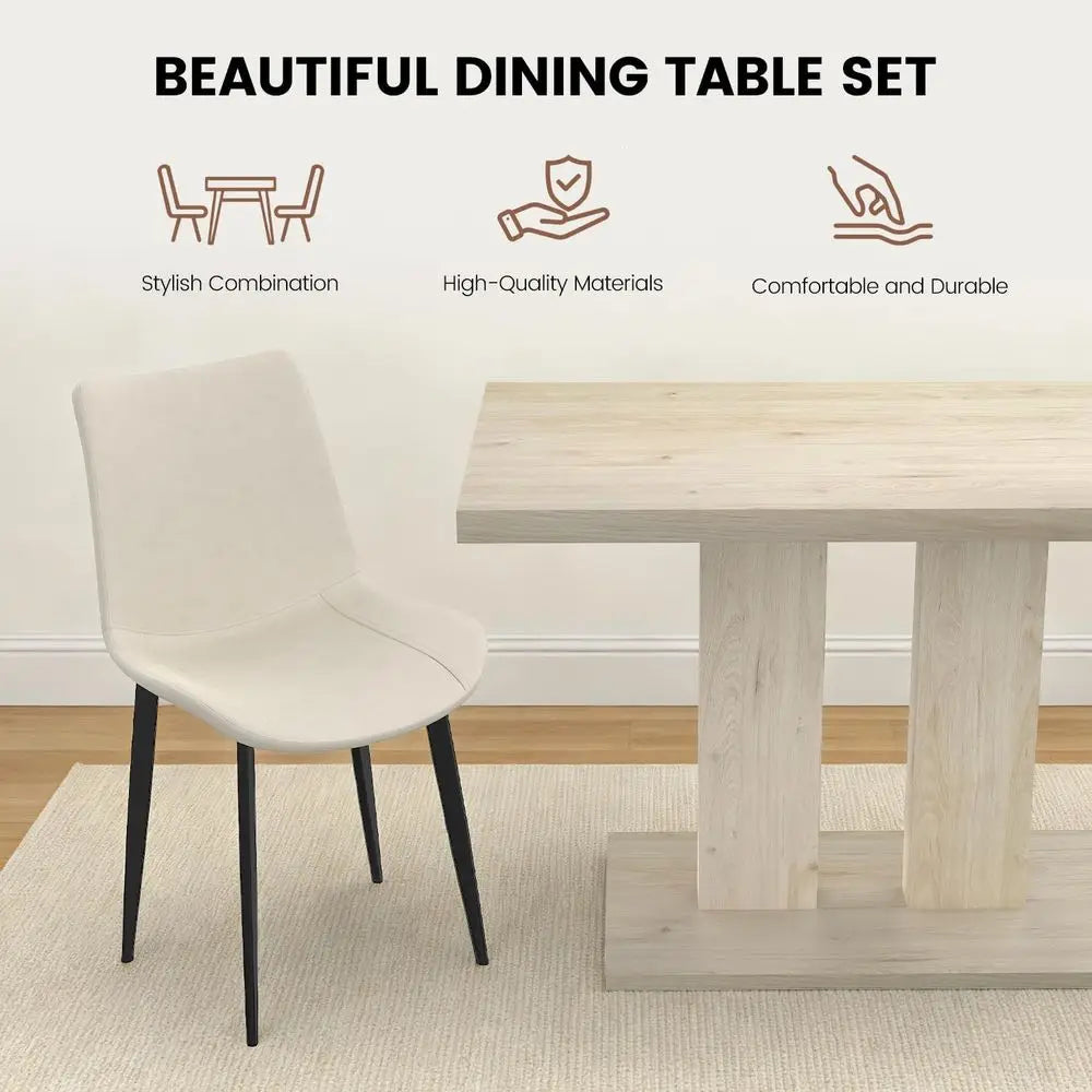 5-Piece Dining Set with 4 Upholstered Leather Chairs, 46 Pedestal Table, Modern Kitchen Furniture, Natural Finish