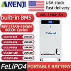 Aninerel US STOCK 48V 314Ah LiFePO4 Battery 15Kwh solar battery 6000+ Cycles BT 51.2V 314Ah Home Solar RV Lithium Battery BMS