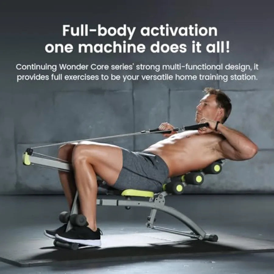 Workout Bench Ab/Rowing Machine for Home Gym: Steel Frame, Black, Adjustable Angles Dual-Function Core Training