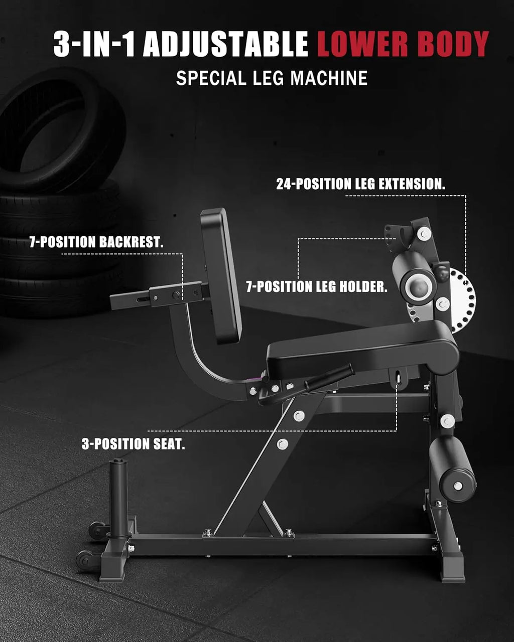 Home Gym Leg Extension & Curl Machine, 3-1 Adjustable, 680lbs Heavy Duty Capacity