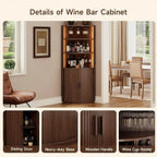 72 Inch Tall LED-lit Bar Cabinet with Sliding Door, Wine Storage and Glass Holder for Dining or Living Room in Walnut Finish