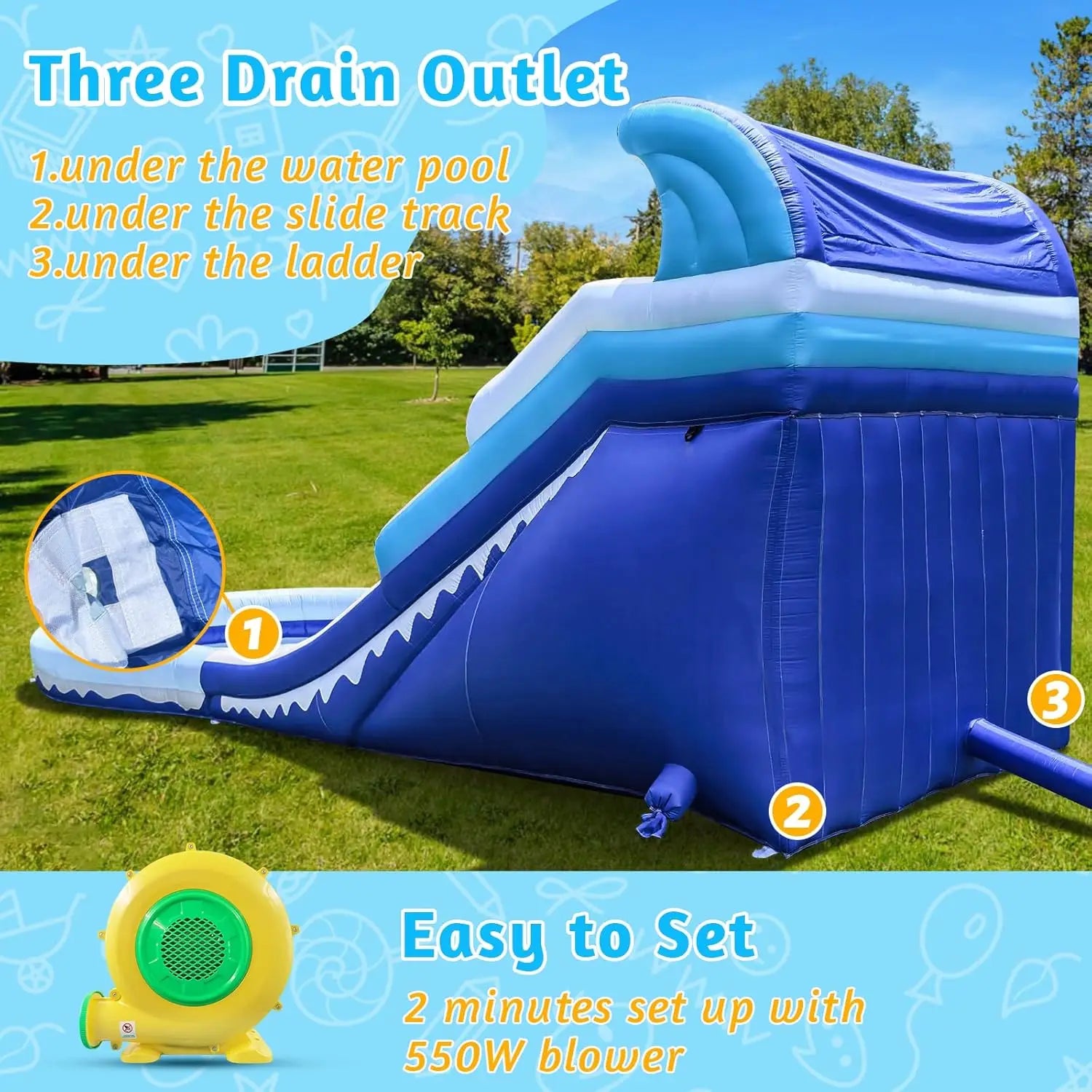 Blue White Grade Kids Inflatable Water Slides With Big Splash Water Pool Slide For Party Fun Backyard Summer Fun Kids Activities