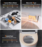Smart Toilet with Bidet Built In, Heated Seat & Dual Auto Flush, Foot Sensor, Tankless Electric Toilet with Warm Water Wash, Air Dryer, LED Display