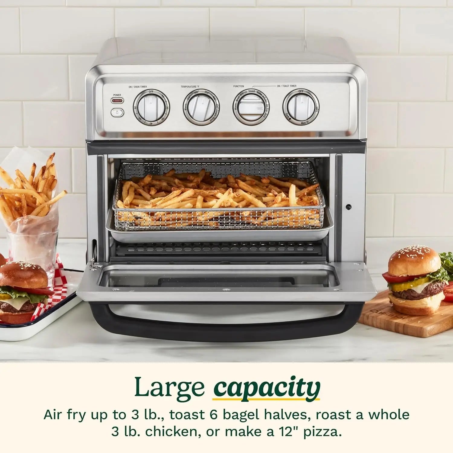 Air Fryer Toaster Oven 1800W 8-in-1 with Air Fry, Convection, Broil & Warm, 0.6 Cu Ft, 60-Min Timer, Stainless Steel