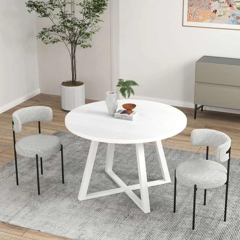 Durban 3-Piece Round Dining Set: Trestle Table with 2 Boucle Chairs