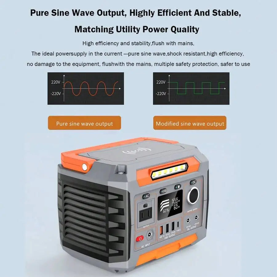 300W Portable Power Station, Emergency Power Bank, Outdoor Generator, 270Wh/72,800mAh/3.7V, With Built-In Lighting And Wireless