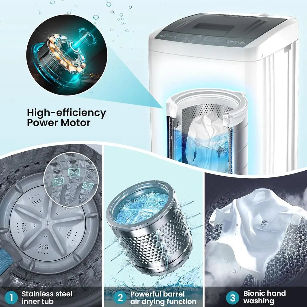 Compact 17.8 lbs Automatic Portable Washing Machine with 10 Programs, LED Display and Drain Pump, Ideal for RV, Dorm, and Home U
