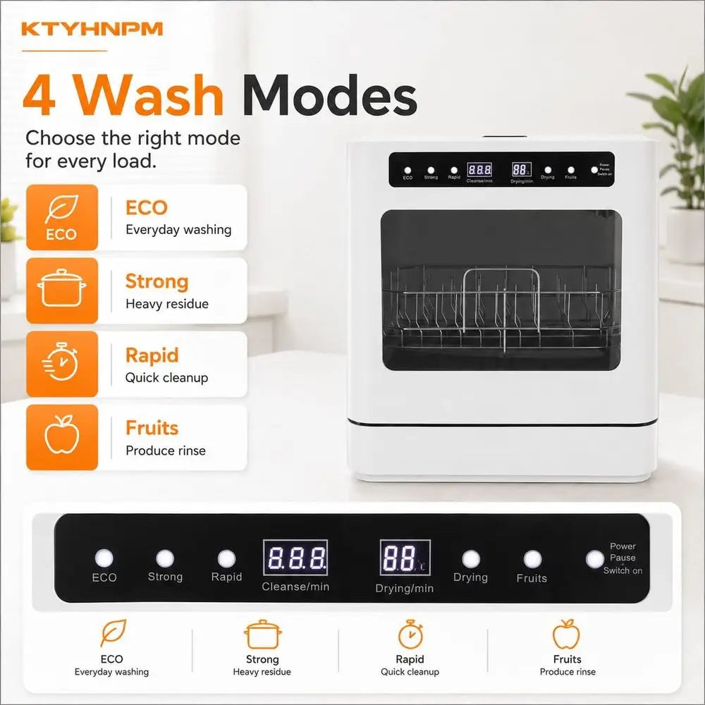 Countertop Dishwasher 800W Portable Mini Dishwasher 6.8L/1.8 Touch Controls Gallon Portable Dishwasher Countertop with 360° Rota