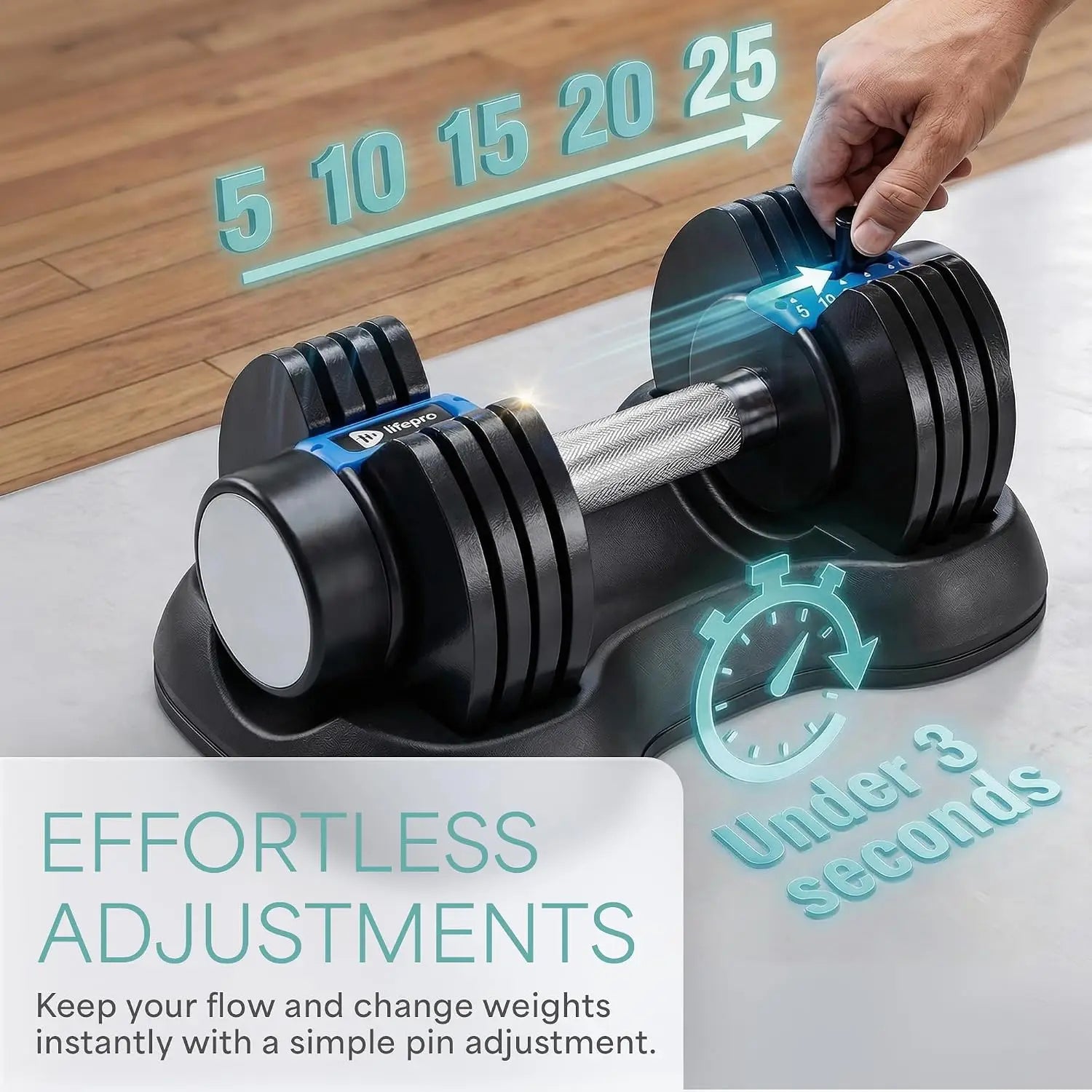 Adjustable Dumbbells Set 25 lbs Each with Rack, Quick-Change Weights 5-25 lbs for Home Gym Strength Training