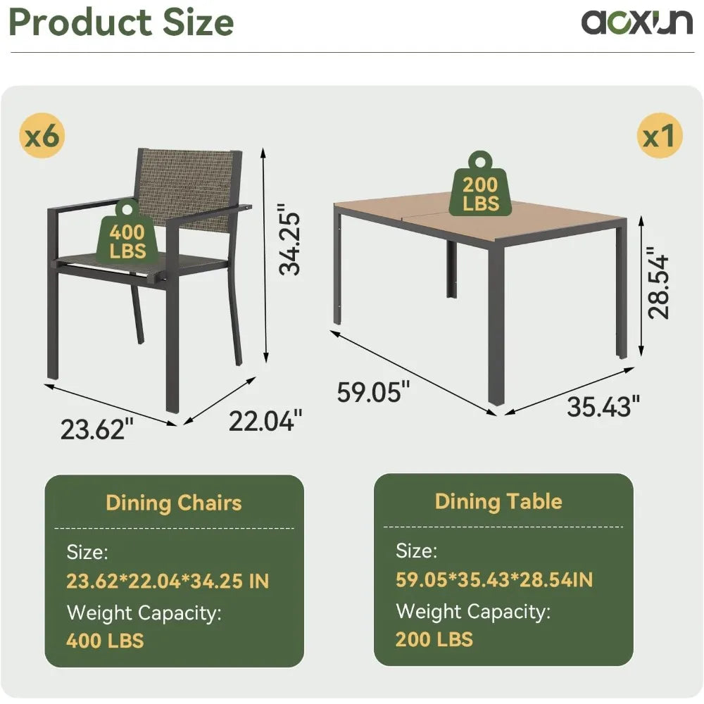 7-Piece Outdoor Dining Set for 6, Textilene Chairs & Metal Table, Perfect for Backyard, Garden, Poolside