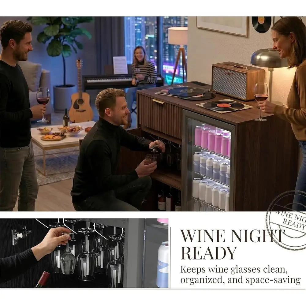 Compact Ridge Cabinet with Outlet, Coffee Bar Cabinet with Ridge and Wine Rack, Lattice Sideboard with Drawer and Adjustable She