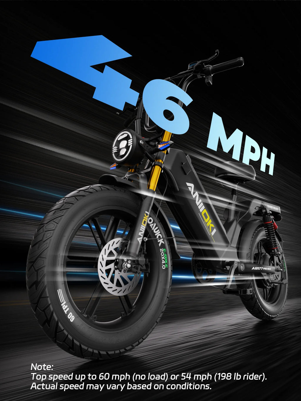 ANIIOKI Ebike AQ177 Pro Max Ultra Ebikes 4000W Motor Electric Bicycle 60V Ebike for Adult Long Range 46mph Fat Tires 20"*4"