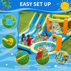 16ft Inflatable Water Slide Park for Kids, Heavy Duty Blow Up Water Bounce House, Backyard Inflatable Water Play Center with 620W Blower, Water Hose Kit, Ground Stakes & Storage Bag