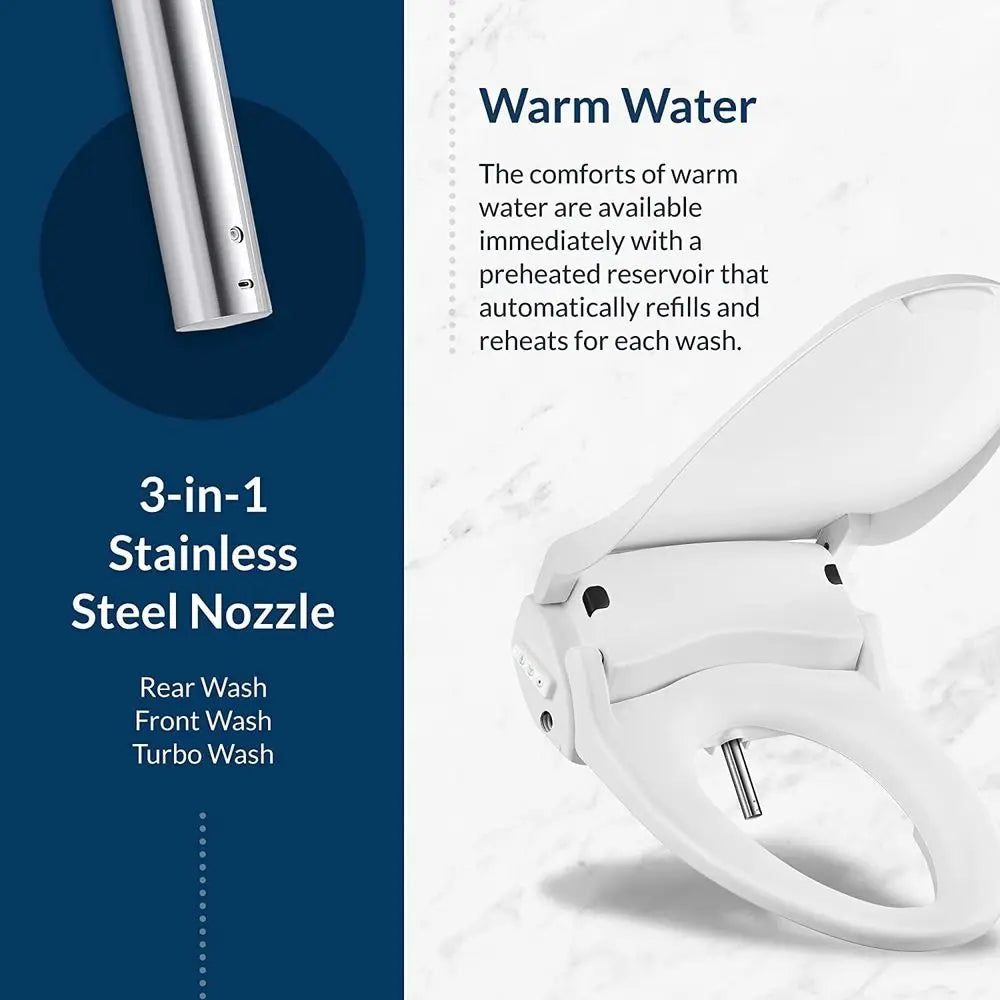 Slim Two Electric Bidet Toilet Seat Round, Warm Water, Heated Seat, Night Light, Front and Rear Wash, Wireless Remote Control, W