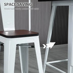3 Piece Industrial Dining Table Set, Bar Height Bar Table and Chairs Set with Footrests for Bistro, Pub, White and Brown