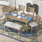 Rustic 6-Piece Wooden Dining Set with Table and 4 Chairs Including Bench (Natural)