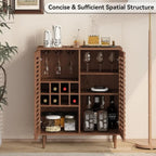 Walnut-Toned Bar Cabinet with Wine Racks for Dining and Living Spaces