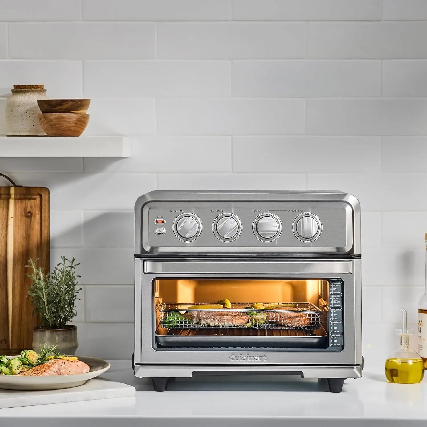 Air Fryer Toaster Oven 1800W 8-in-1 with Air Fry, Convection, Broil & Warm, 0.6 Cu Ft, 60-Min Timer, Stainless Steel