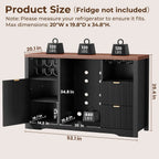 53 Inch Coffee Bar Sideboard with Built-in Fridge Nook, Fluted Wood Liquor Storage Cabinet Equipped with Wine Rack & Storage Drawer, Freestanding Buffet Cabinet for Household Living Space, Dimensions 20D x 53.1W x 39.4H Black