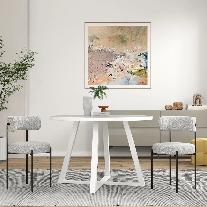 Durban 3-Piece Round Dining Set: Trestle Table with 2 Boucle Chairs