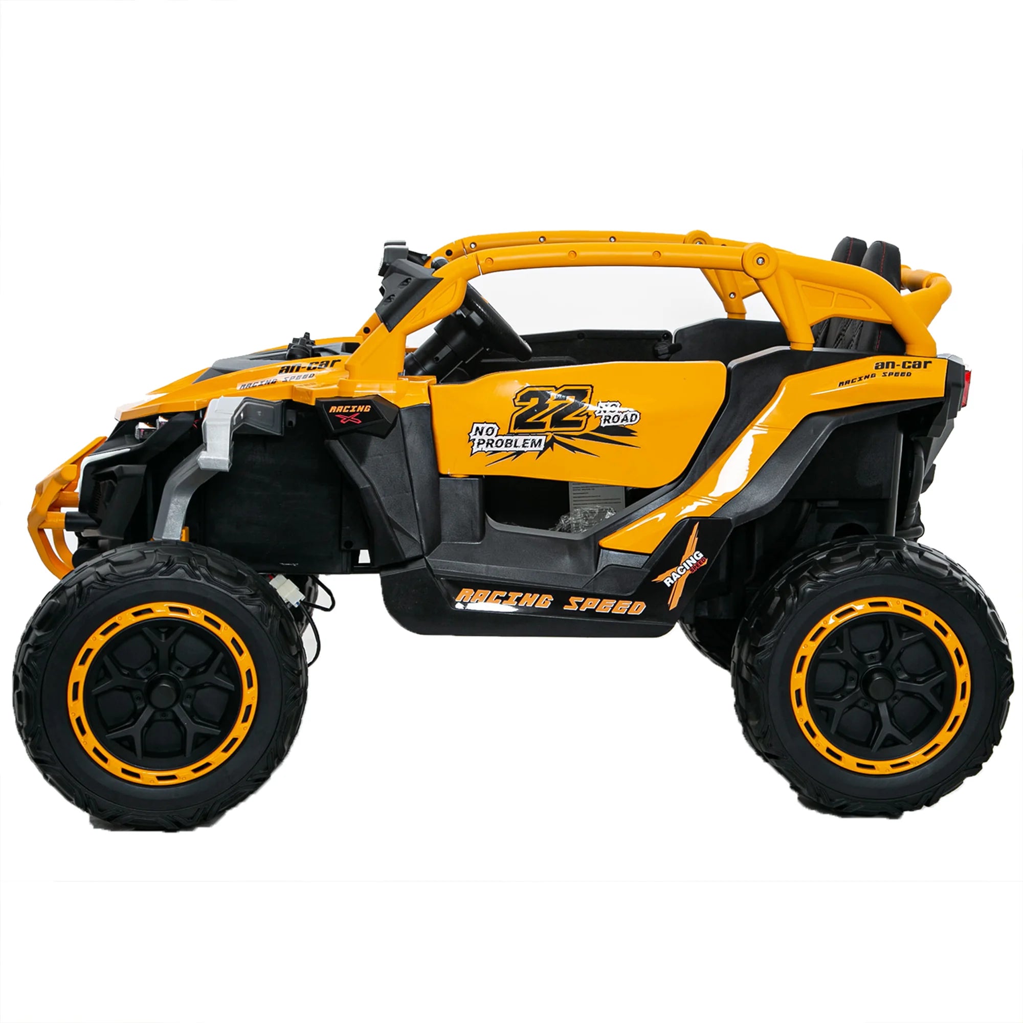 12V Kids Ride on UTV 2-seater with Parent Remote Control Suspension LED Lights Music Player for Ages 3-6 Yellow Black